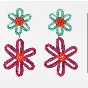 NWT, Zara Crochet Flower Earrings